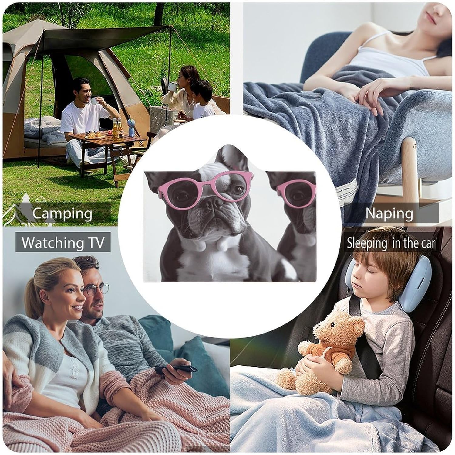 French Bulldog Pink Glasses Hooded Blanket Cozy And Functional,Wearable Blanket Hoodie for Women Men,Blanket Poncho Presents50 x60