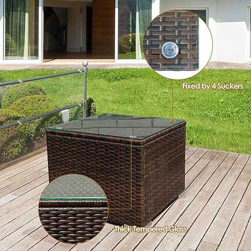 Miniatura 7 de HAPPYGRILL Juego de muebles de patio de 3 piezas con mesa de centro al aire libre de mimbre de mimbre con cojines lavables para jardín junto a la