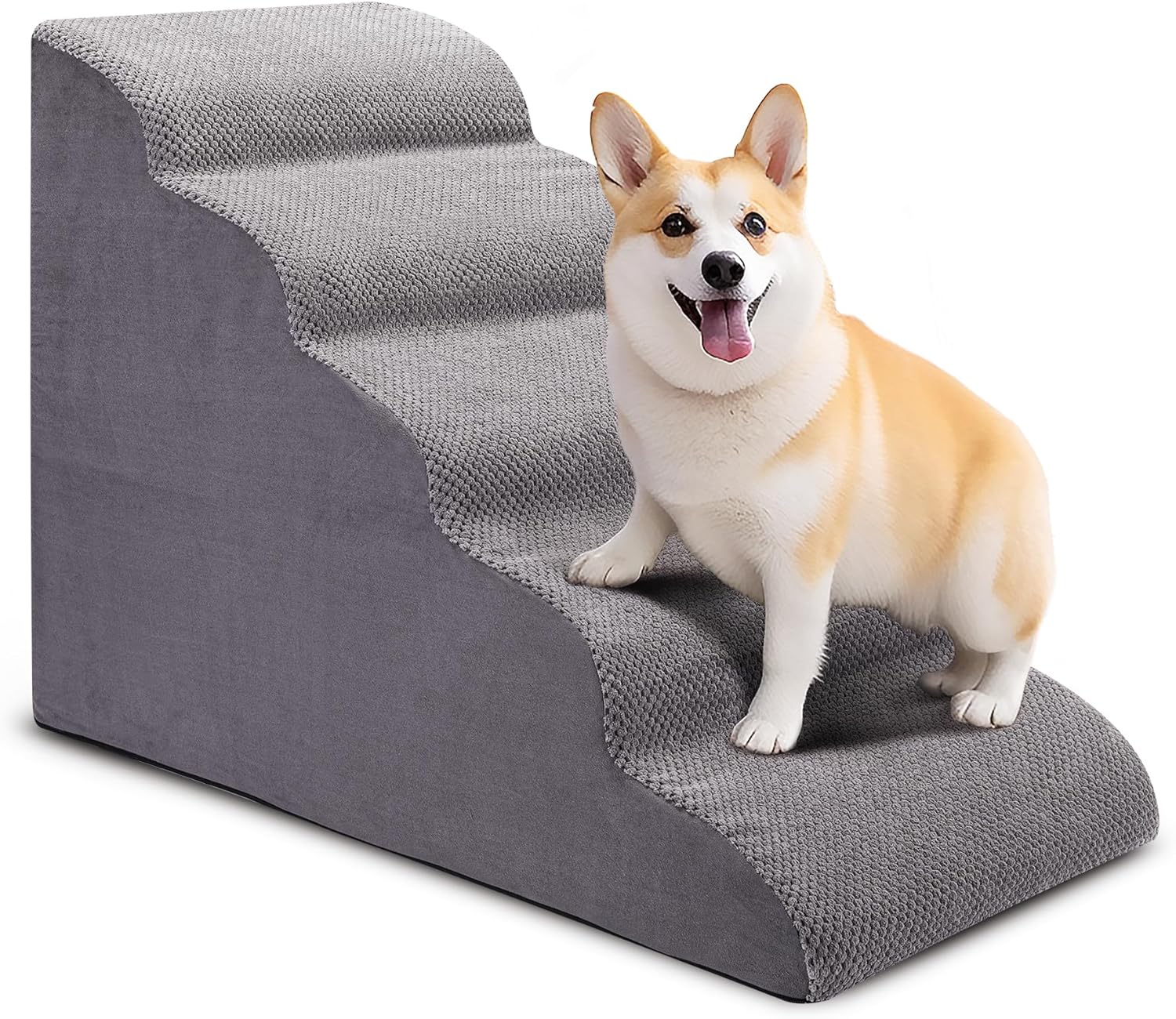 Dog Stairs for Bed and Couch, Non-Slip 5-Step Pet Stairs, 24 High Sofa Foam Dog Ramp - Best for Small Pets, Dogs and Cats with Joint Pain