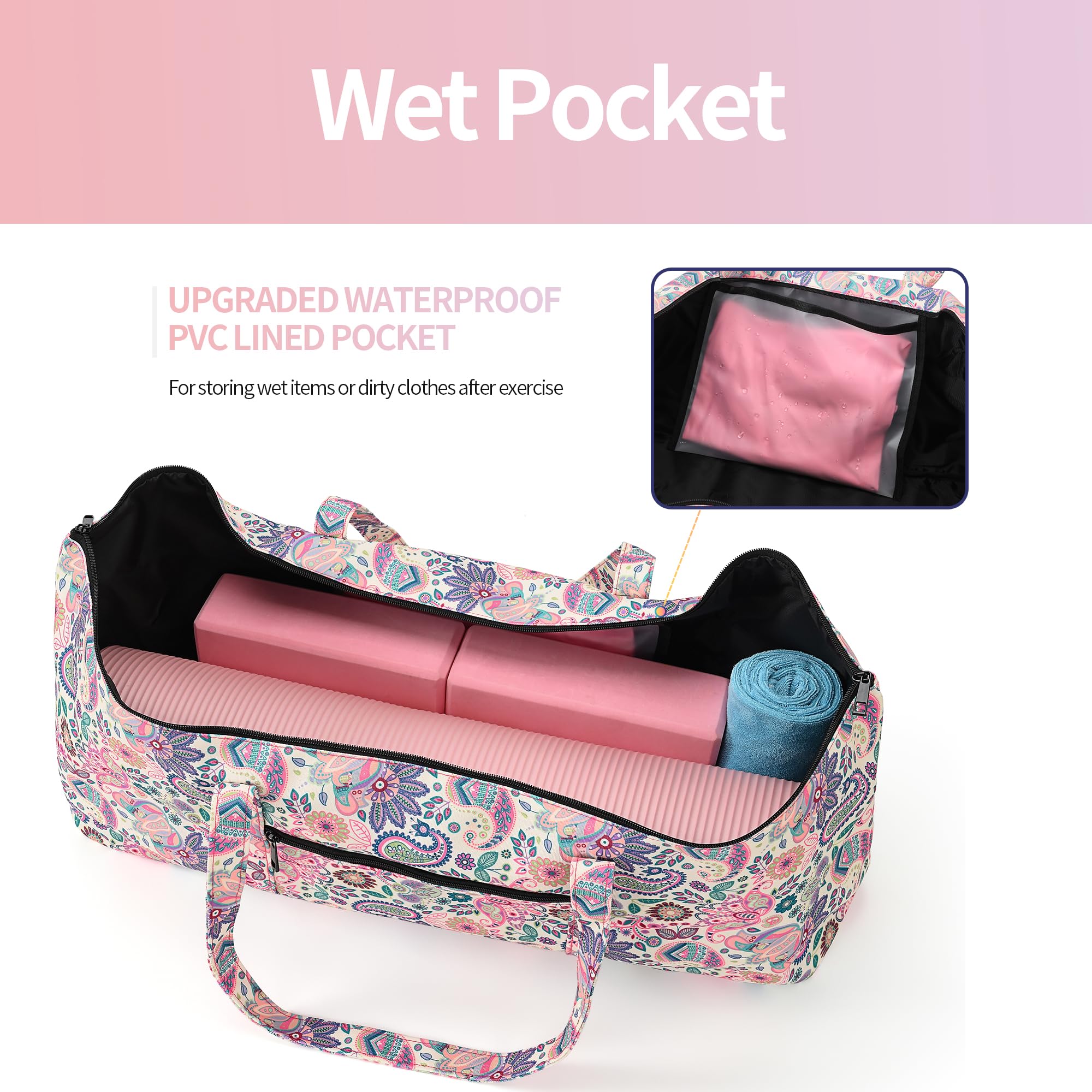 Boulder Bee Bolsa para Esterilla de Yoga, transportador Grande para Esterilla de Yoga con Bolsillo húmedo, Regalos de Yoga, Bolsa de Gimnasio para Mujer