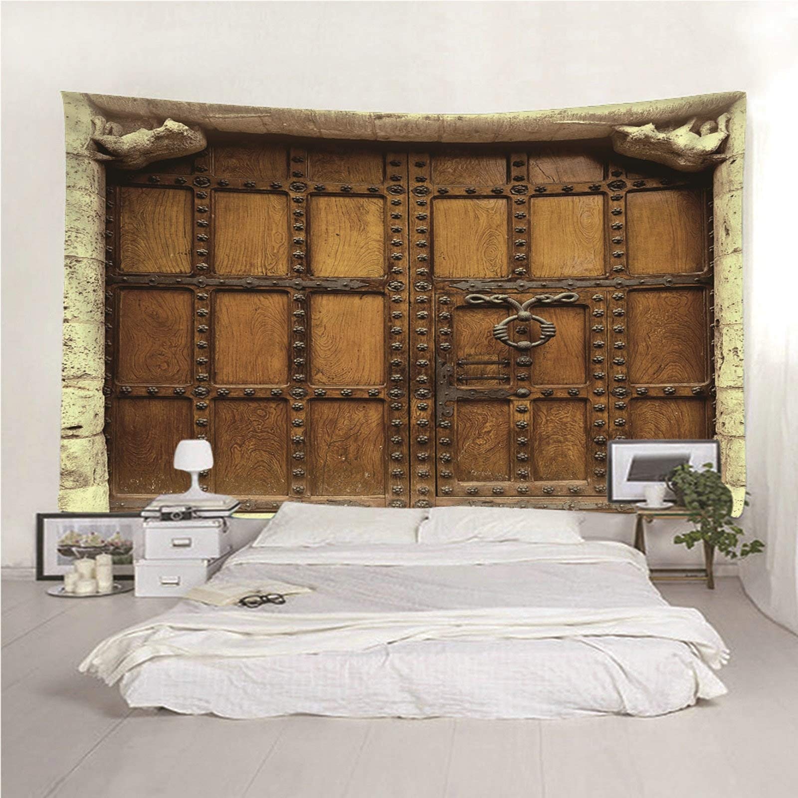Aeici Tapiz De Pared De Tela, Tapiz Techo Tapiz de Pared Puerta de Hierro Tapiz- marrón, 300x260CM