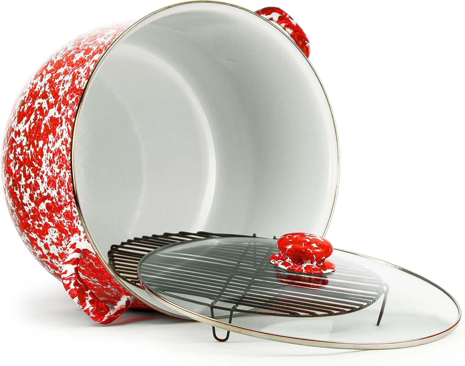 Golden Rabbit Enamelware Soup or Stock Pot, 18 quart, Red Swirl