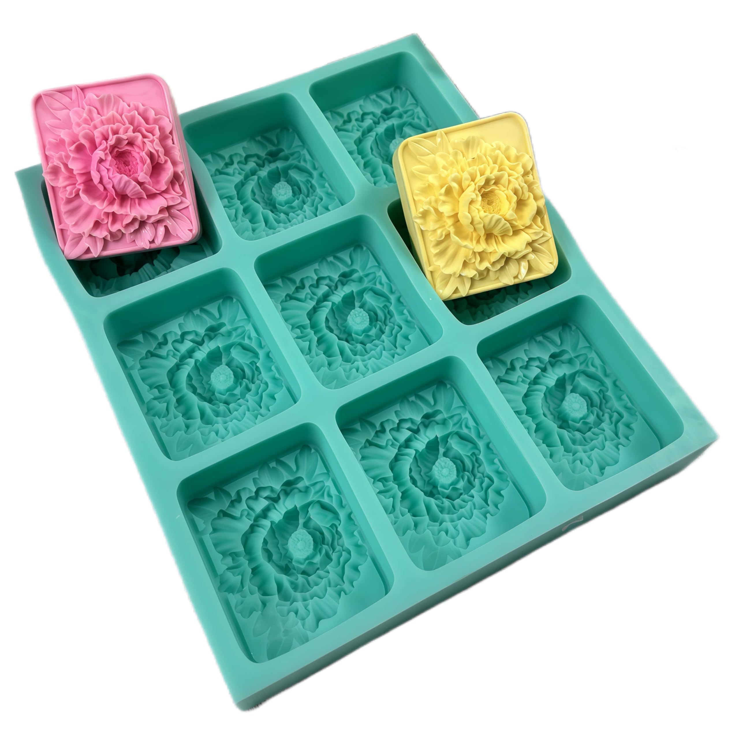 Bandeja de silicona con 9 cavidades para hacer jabón natural, moldes de jabón de flores, moldes de cera de velas, molde de jabón de silicona hecho a mano, herramientas para hornear pasteles de