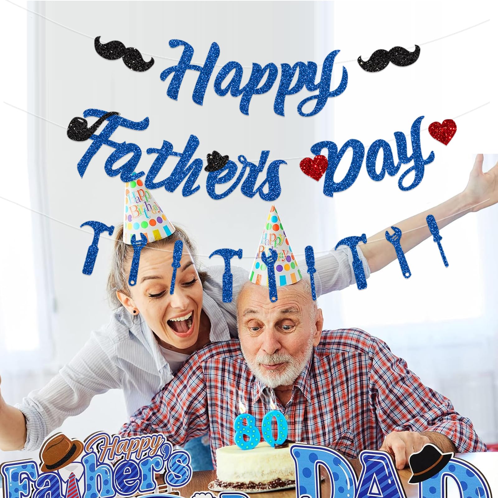 Glitter Happy Father's Day Banner – Blue, DIY Party Decor, 6.8 Inch Letters - View #6
