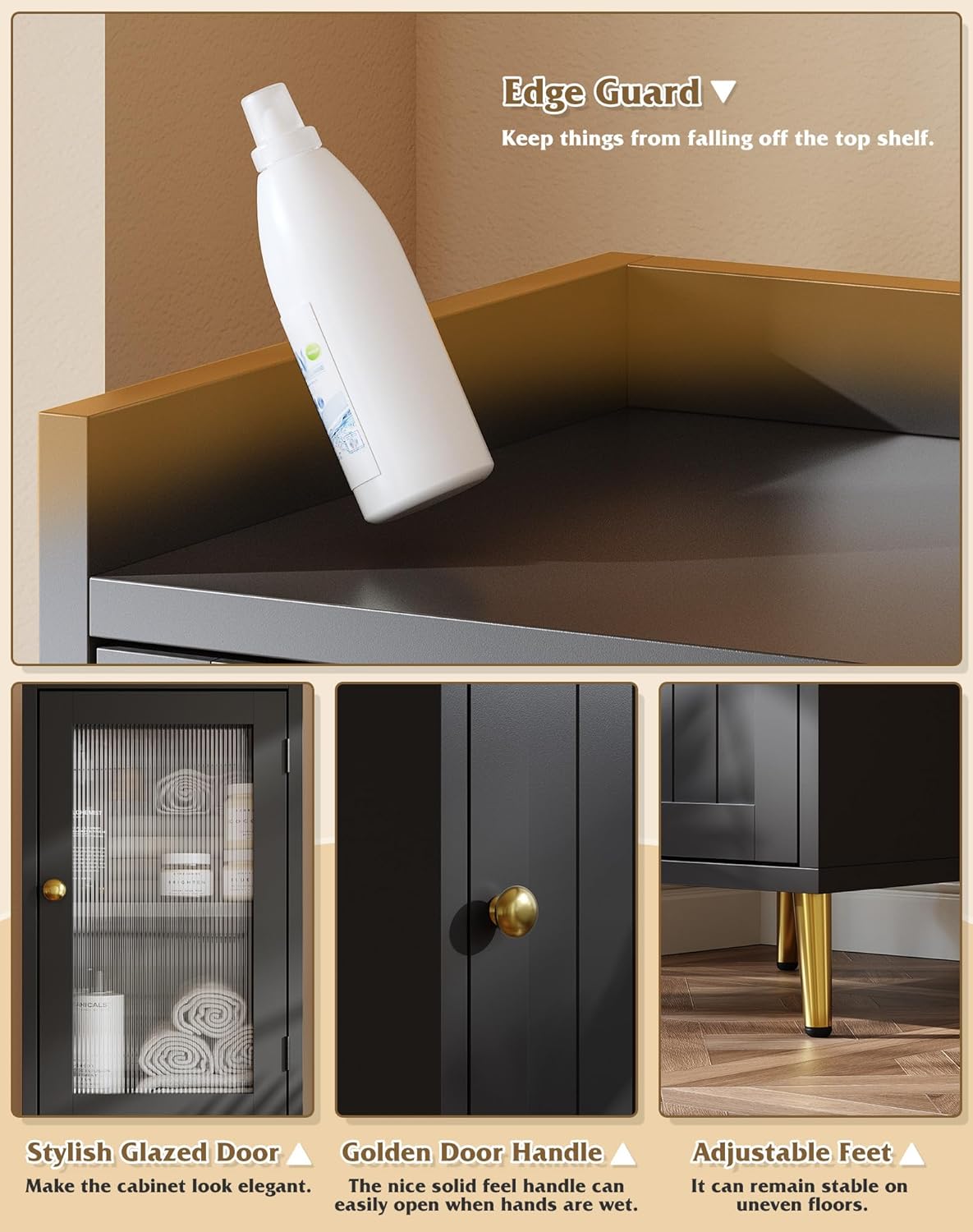 Tall Bathroom Storage Cabinet with 2 Doors, 69.1" Narrow Storage Cabinet for Bathroom, Living Room, Entryway, Kitchen, Adjustable Shelves & Metal Feets, Space Saving, Black