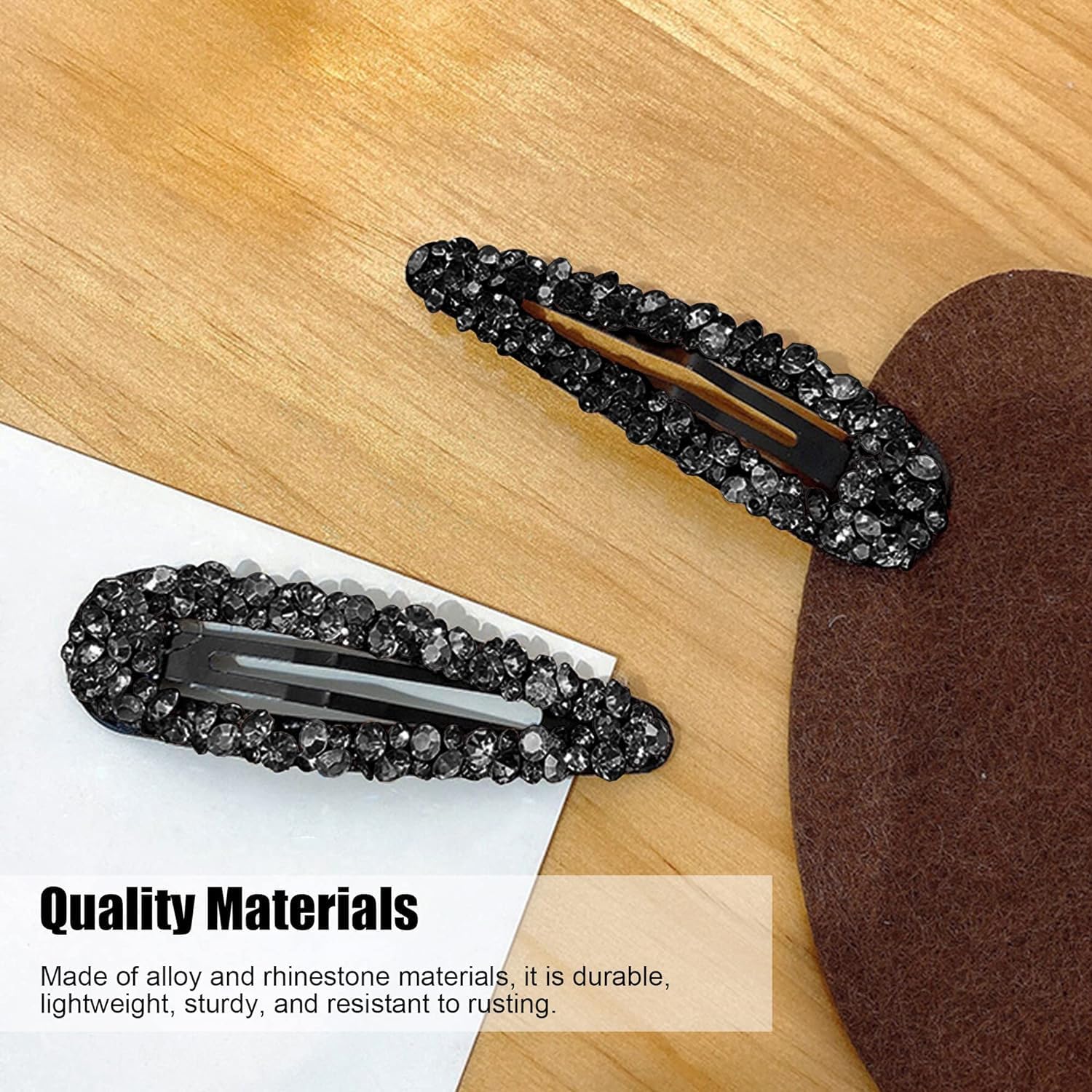 2 Pcs Black Rhinestone Snap Hair Clips, Metal and Crystal, Sparkly Hair Accessories, Snap Hair Barrettes Hair Clips - Image 3