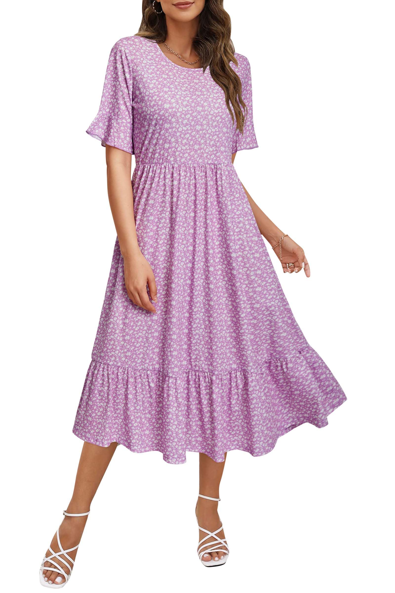 STYLEWORD Women's Summer 2026 Casual Short Sleeve Tiered Flowy Spring Dress Long Midi Beach Sundress Vacation Outfits