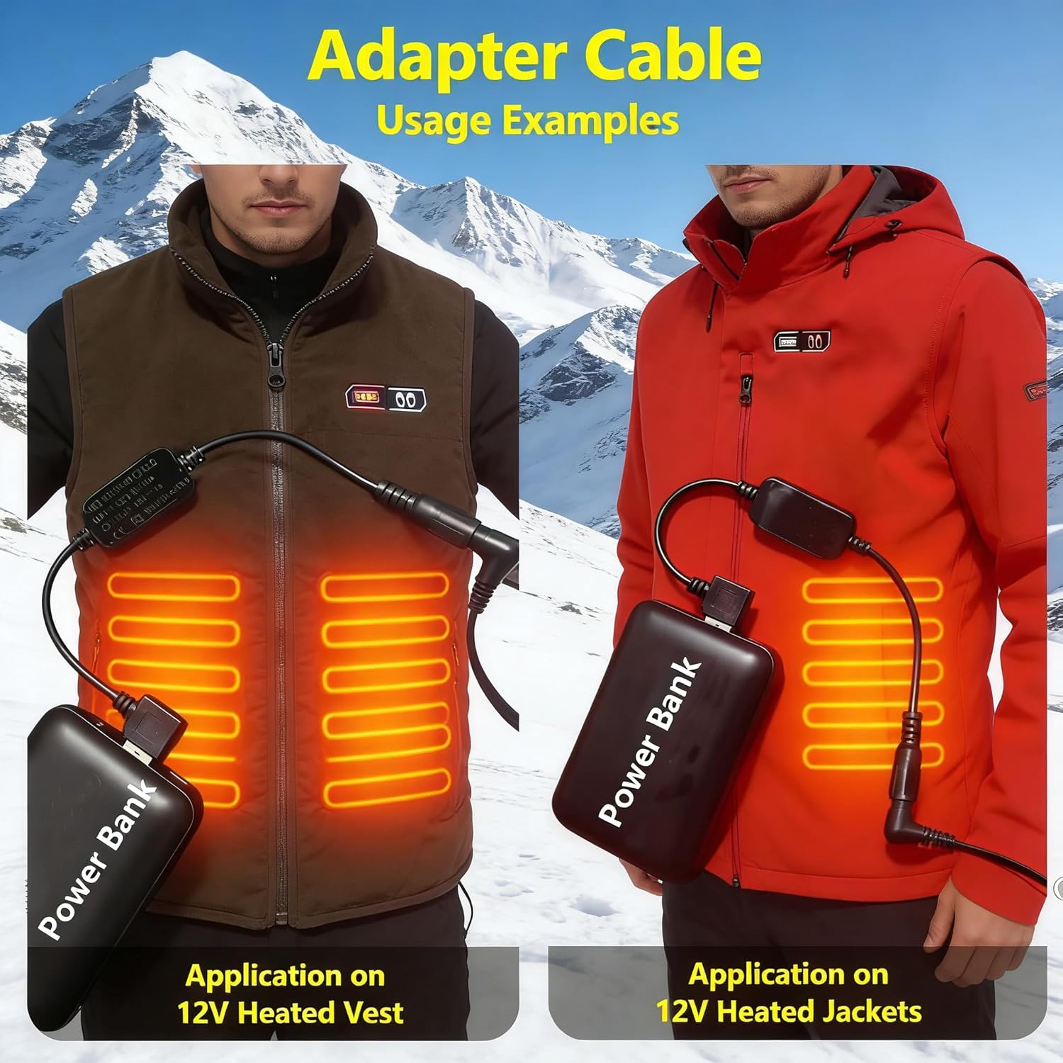 Heated Jacket Adapter Charger USB Voltage Step Up Cable for Metabo, Milwaukee, Dewalt, Makita, Snap-on, Revean, Craftsman,Ryobi, Rigid, AEG(USB Step-Up Cable Only Working for 12V Jackets)