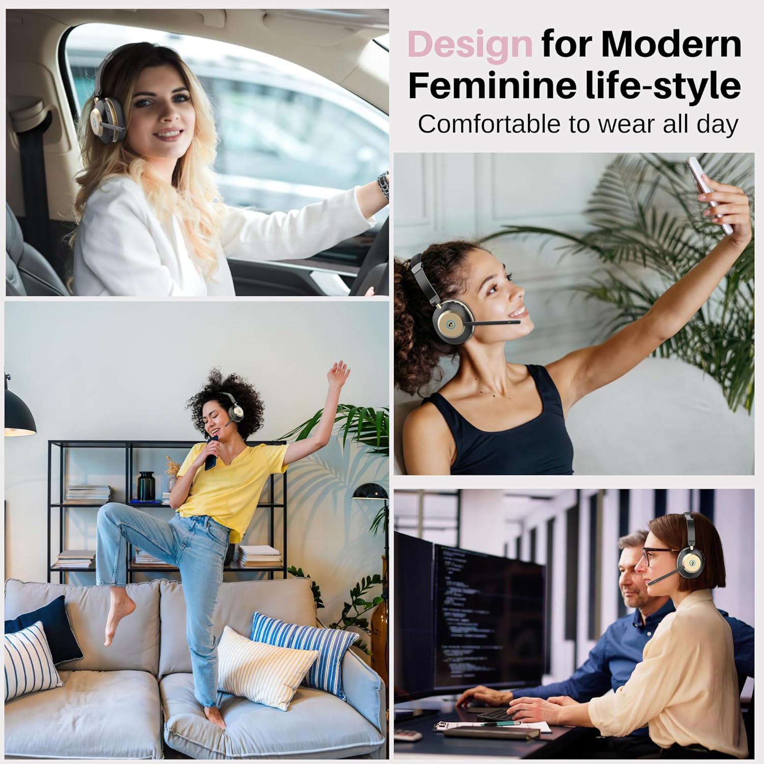 Wireless Headset with Mic, Noise Cancelling Headphones for Work/Trucker Bluetooth Headsets V5.3 / Best for Work from Home/Office/Computer/Phone/Zoom,Call Center. Auto Switch BTW 2 Device,Mute Button. - Image 5