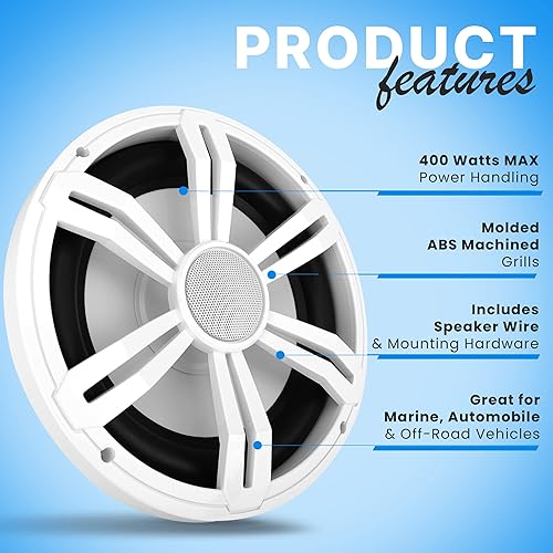 Miniatura 4 de Pyle Usa Slim Marine Subwoofer - Sistema de altavoces de componentes de automóvil impermeable de 400 W 4 ohmios, cono de polipropileno de perfil