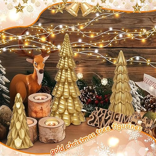 Miniatura 3 de Warmtree 3 figuras doradas para árbol de Navidad, pequeños árboles de Navidad de resina para decoración del hogar, juego de figuras de decoración de