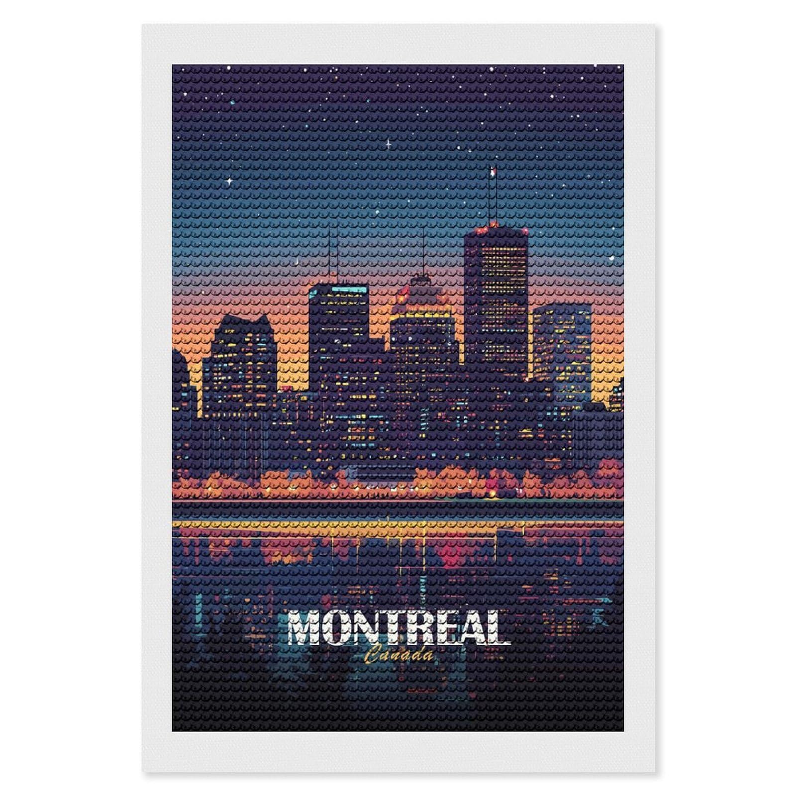 Junmoney Montreal Canada Skyline at Night Diamond Painting Kit 8"x12", Thoughtful Handmade Gift, for Creative Relaxation, Printed Canvas, Cosy Home Accent