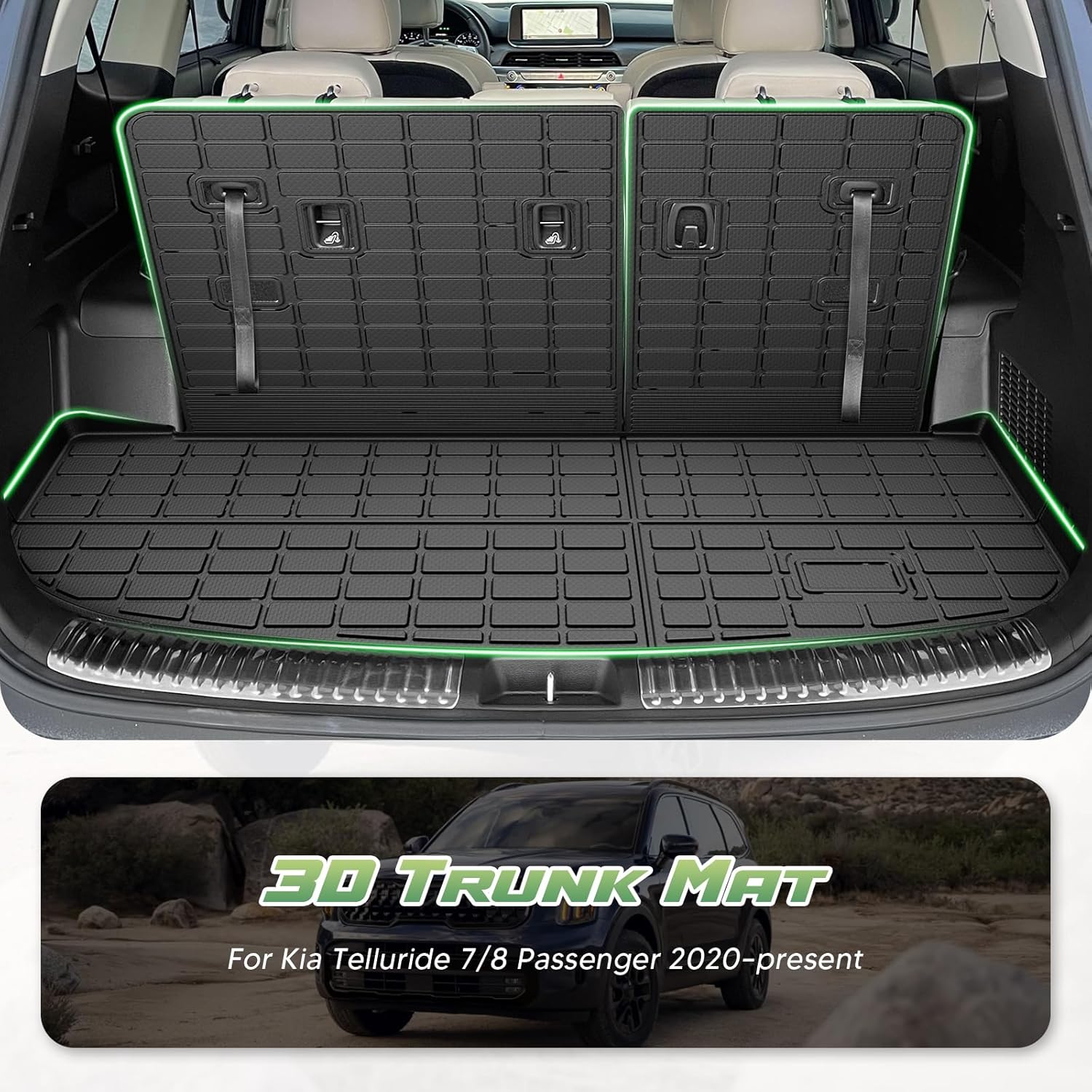 Cartist Cargo Mat & Backrest Mat Fits for Kia Telluride 2020 2021 2022 2023 2024 2025 (7/8 Passenger) All Weather TPE Trunk mat for Telluride Car Accessories for Telluride 2020-2025