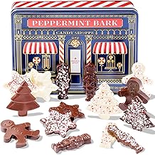Christmas Peppermint Gift Tin Bark Candy – Fudge Gourmet Holiday Chocolate Gift Basket, Festive Assortment with Nutcrackers, Trees & Gingerbread Shapes – Family, Friends & Coworkers- Bonnie & Pop