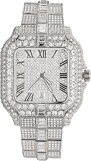 Montre pour Homme – Diamant Moissanite Iced Out – Luxe Plaqué Or Véritable 18K/Platine/Rhodium Noir,Quartz Japonais,Cadran Carré 41MM avec Date –Longueur 21,5cm,avec Option de Chaîne Cubaine