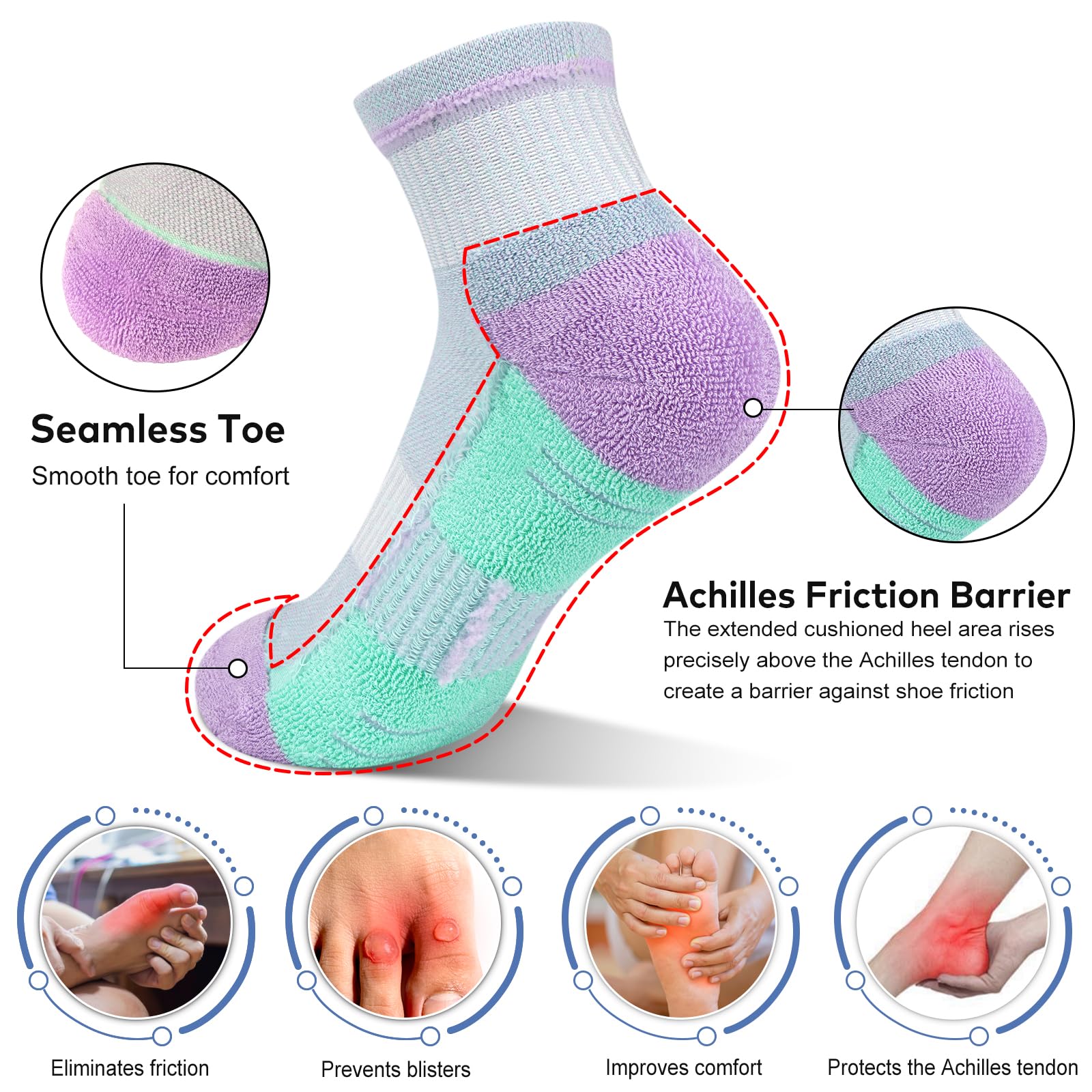 cuangya Calcetines tobilleros para mujer, atléticos, para correr, senderismo, acolchados, 5 pares