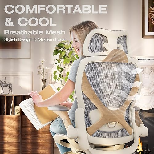 Miniatura 9 de ELABEST X100 Silla de Oficina Ergonómica con Reposapiés, Silla Grande y Alta para Hogar con Brazos Plegables 5D, Soporte Lumbar Ajustable 3D, Silla