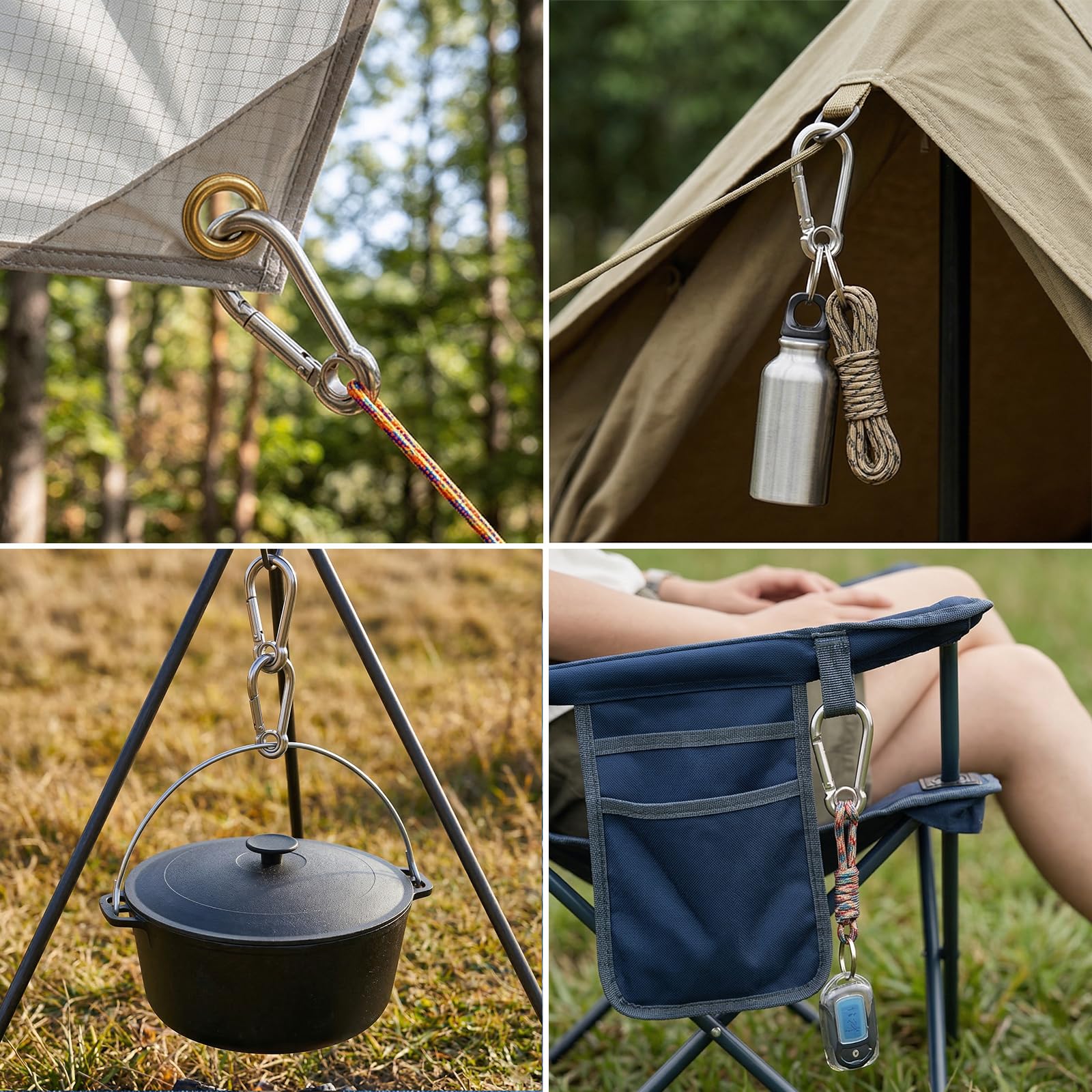 Carehabi 14 pièces Mousquetons en Acier Inoxydable 60 * 30mm Petit Mousqueton Mousqueton INOX pour Porte-clés Hamacs Camping Pêche Auvents