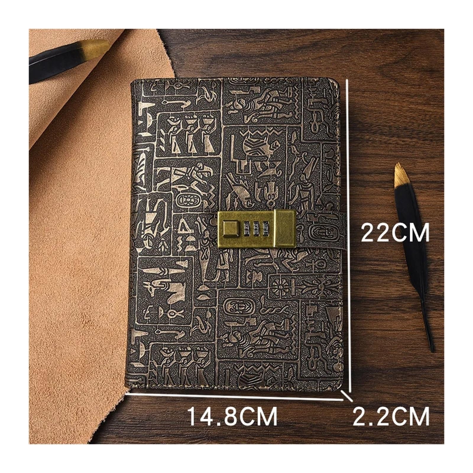 Carnet Mot de Passe Carnet De Mots De Passe Vintage A6 A5 B5 Journal Secret en Cuir Égyptien Ancien avec Serrure Cadeau De Vacances Carnet De Notes De Voyage Journaux De Bureau(B5)