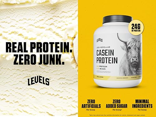 Miniatura 10 de Levels - Proteína de caseína micelar 100% sin hormonas, grano de vainilla, 2 libras