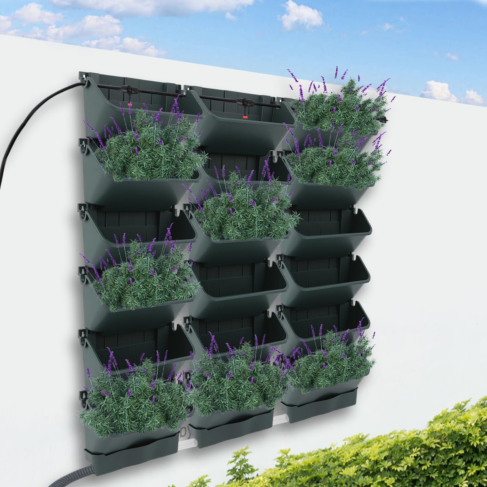 Hängende vertikale Wand Pflanze mit Automatischem Bewässerungssystem, Platzsparende Pflanzenwand Vertikaler Garten Pflanzenwand Blumentopf Set für Hof Garten Balkon Home Decoration (Grün)