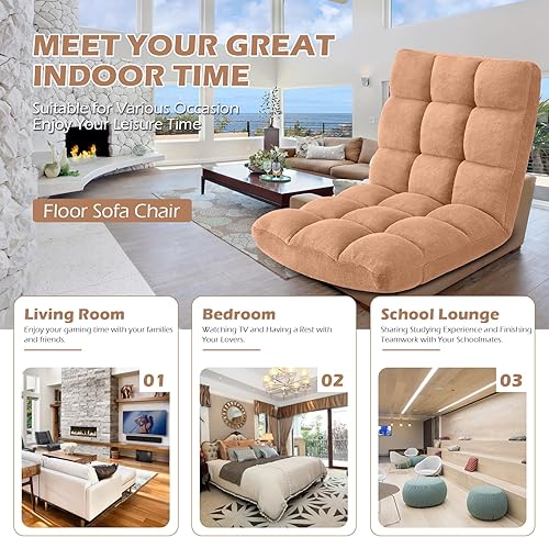 Miniatura 77 de Silla plegable para juegos de suelo de 14 posiciones, acolchada y ajustable, con algodón transpirable y terciopelo coral agradable a la piel para