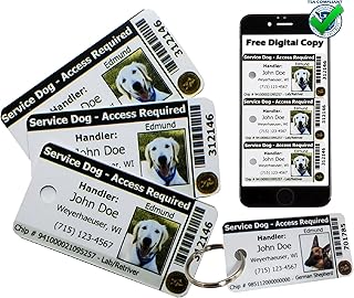 ActiveDogs Registered Service Dog ID Tags with Digital Copy - 3 x Service Animal Photo ID Card Key Tags & Digital Copy for Mobile - ADA & TSA Compliant Service Dog Cards