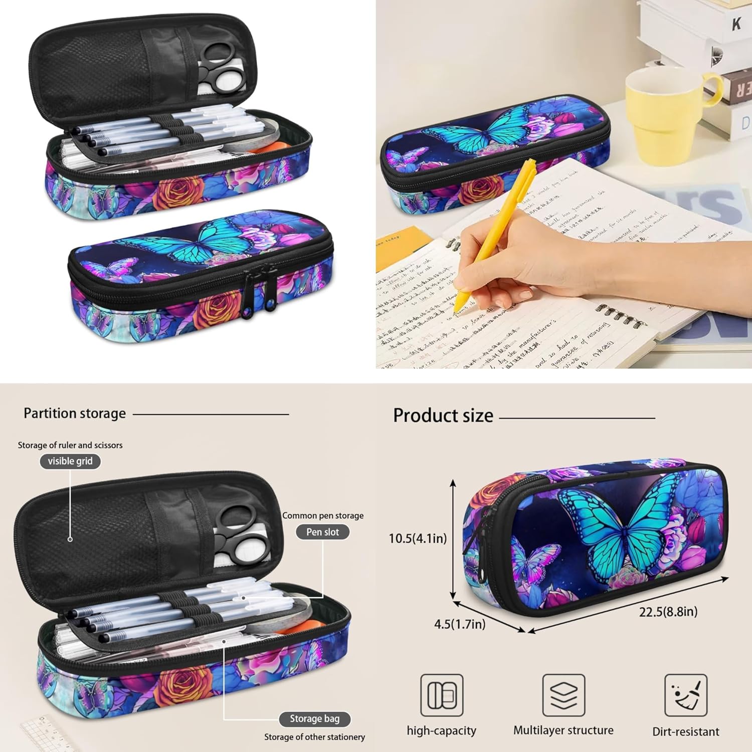 Butterfly Backpack for Girls 6-8 14-16 Kids School Bag Set with Lunchbox Pencil Case Water Bottle Sleeve Elementary Schoolbag Primary Middle School Bookbag Rose Back Pack