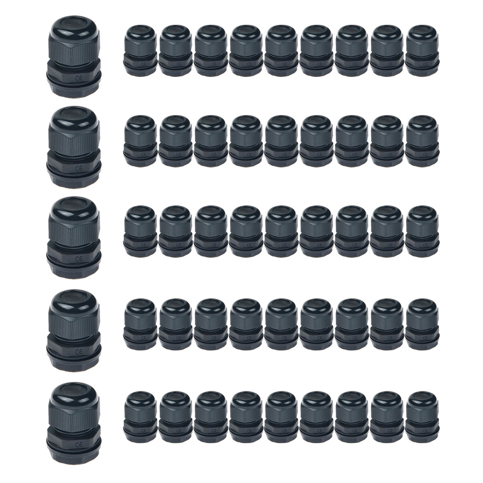 NineLeaf 50pk schwarz Kompression Kabelverschraubung einstellbar 6-12mm Gelenkkabelverbinder, höhere Schutzklasse von IP 66