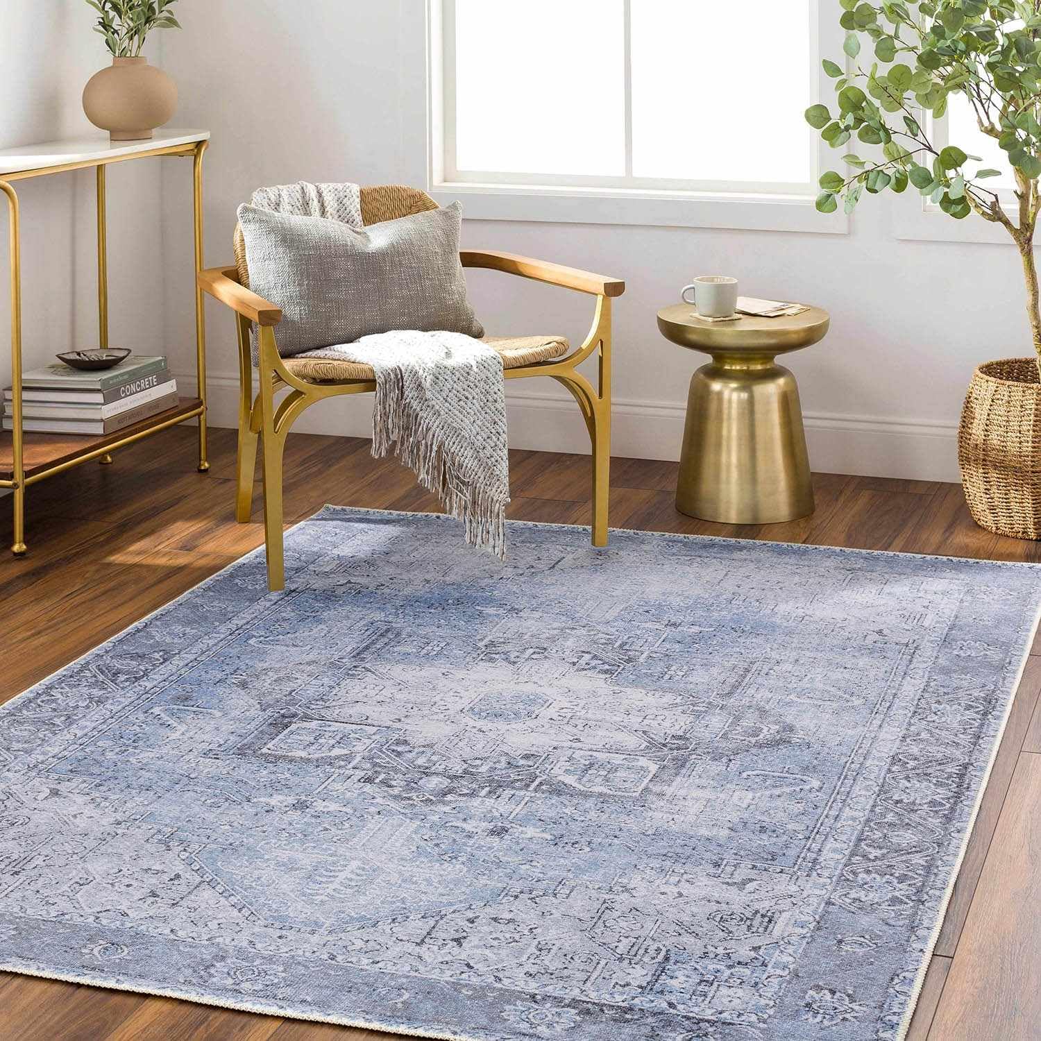 Hauteloom Rosman Living Room, Bedroom Machine Washable Area Rug - Blue, Gray, Beige - 7'10" x 10'2"