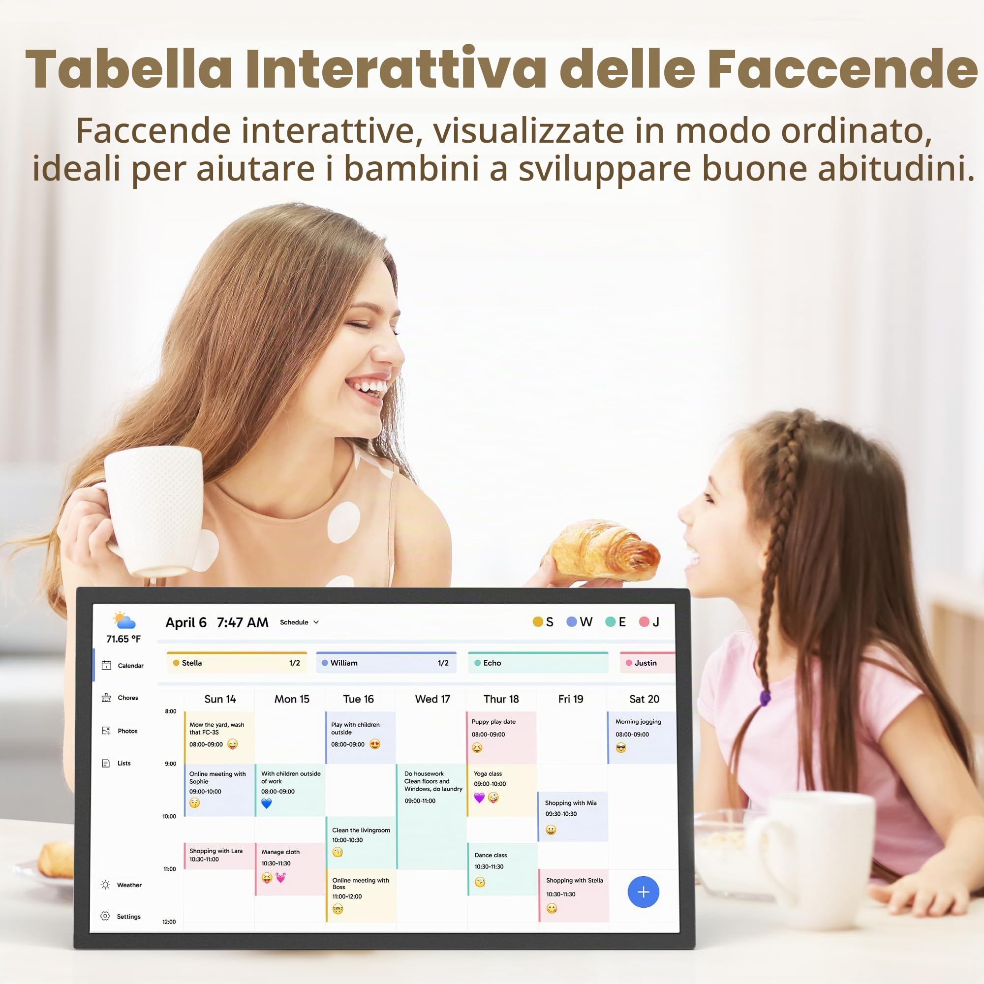 Dragon Touch Calendario, calendario digitale 2026 da 27 pollici, planner da parete per la famiglia, touchscreen interattivo Full HD 1080p, grafico intelligente delle faccende e organizzazione