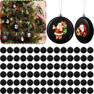 100 Pcs 4 Inch DIY Christmas Ornaments Black Ball Ornament Xmas Plastic Matte Flat Discs Christmas Tree Hanging Ornament Decorations DIY Crafts Painting Drawing Stickers Decals