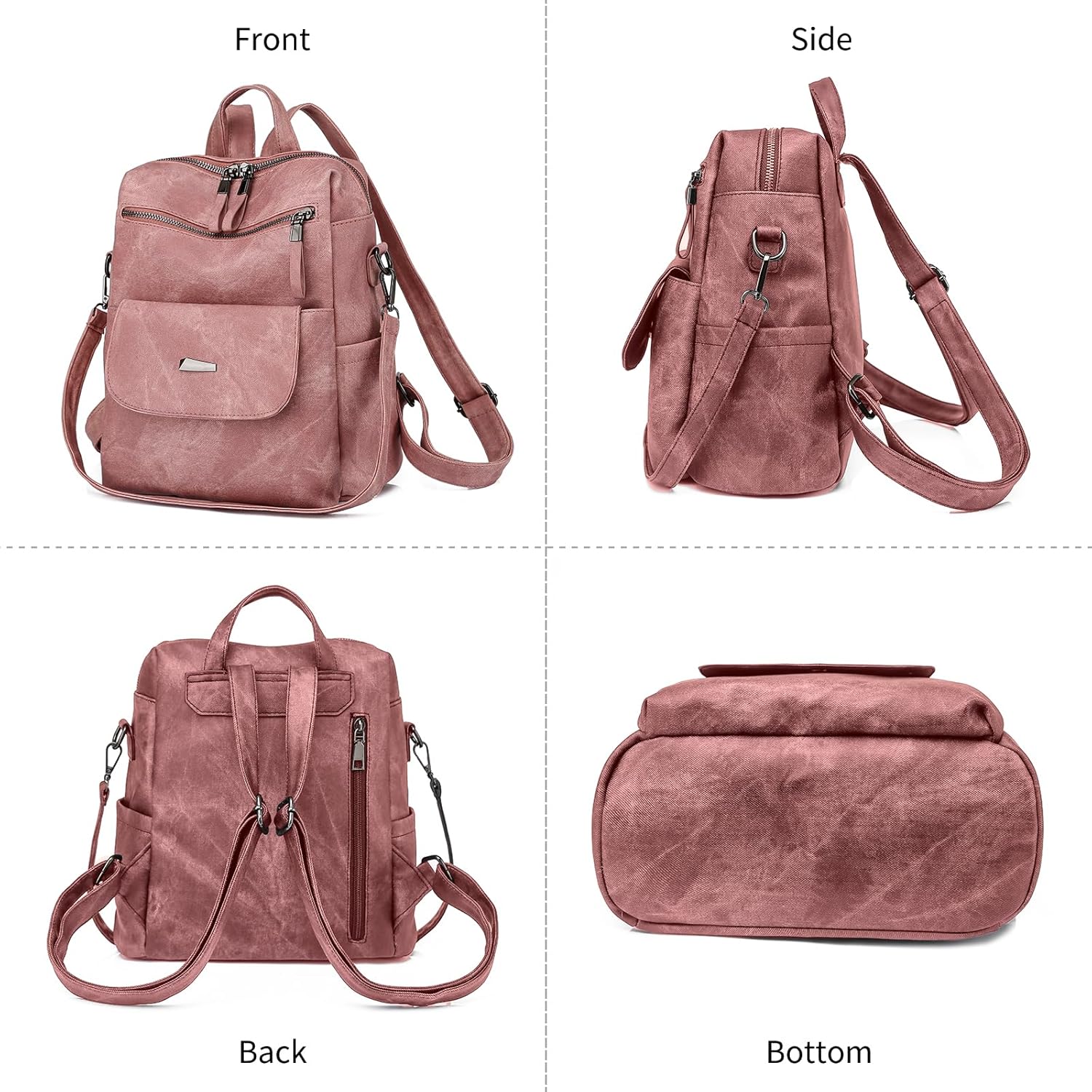 Backpack Purse for Women, PU Leather Back pack, Fashion Anti Theft Backpack, Multipurpose Lightweight Waterproof Purse Shoulder Bag Handbag, Pink - Image 3