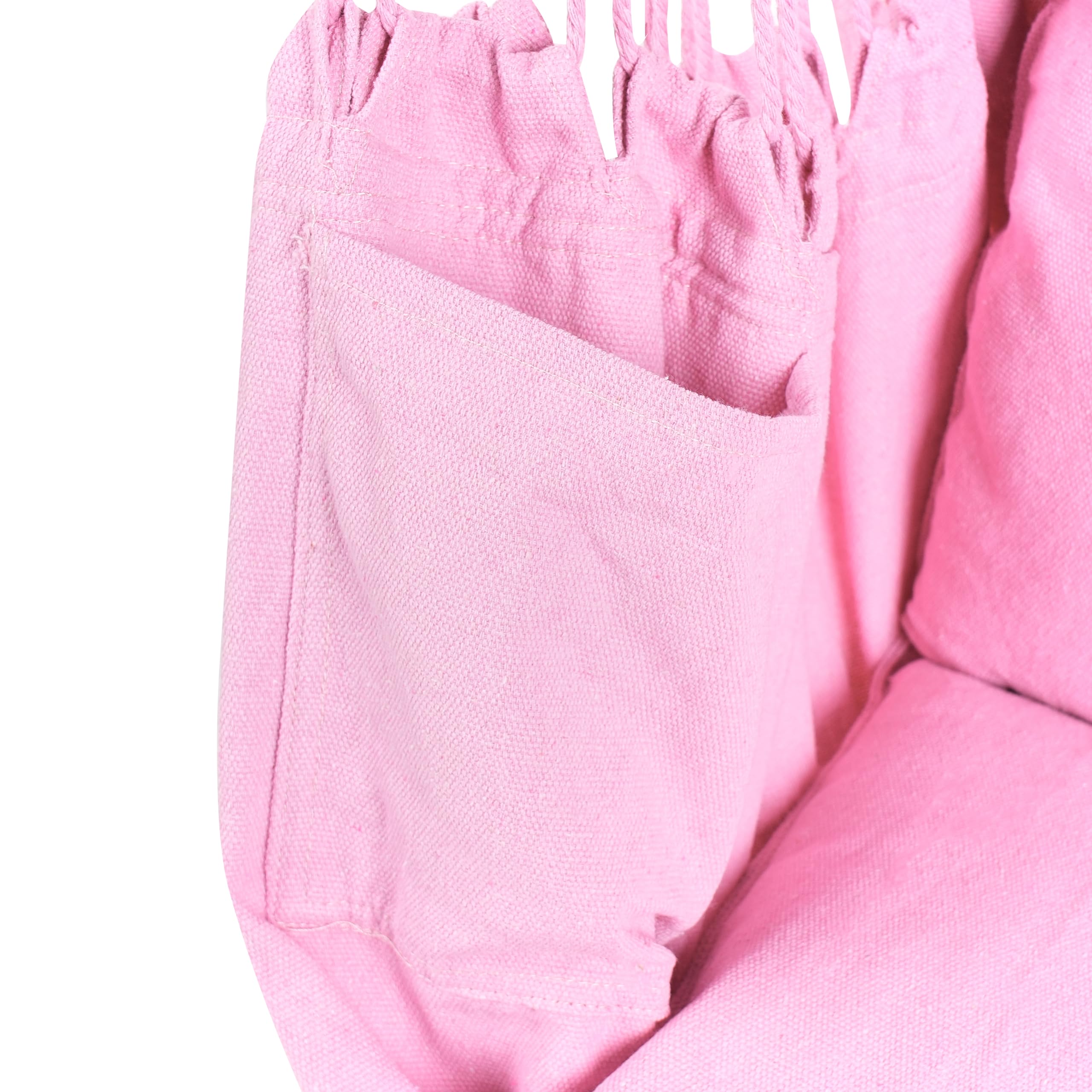 Brasilianischer Hängesessel Baumwolle/Buchenholz rosa mit Fransen Boho Bonea