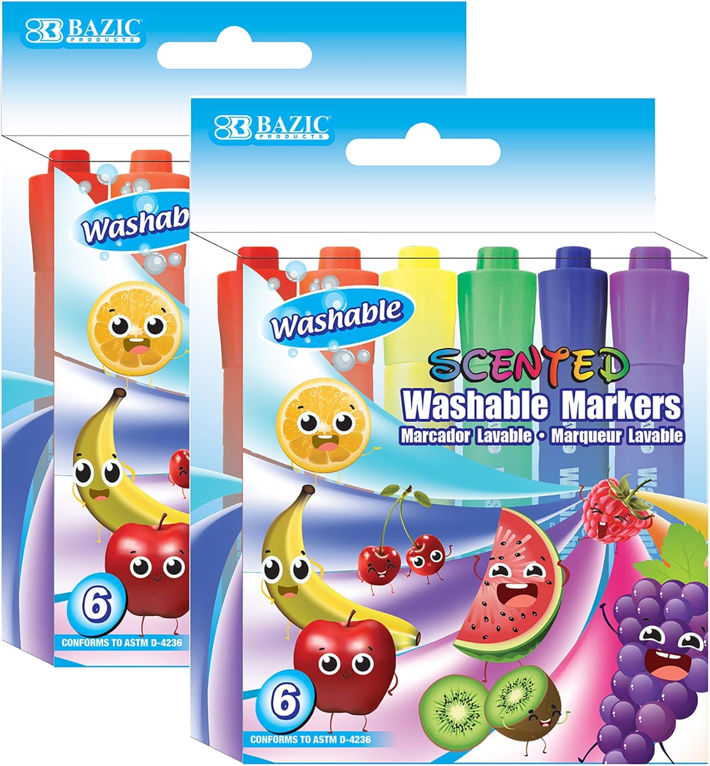 BAZIC Washable Fruit Scented Markers Broad Line 6 Color