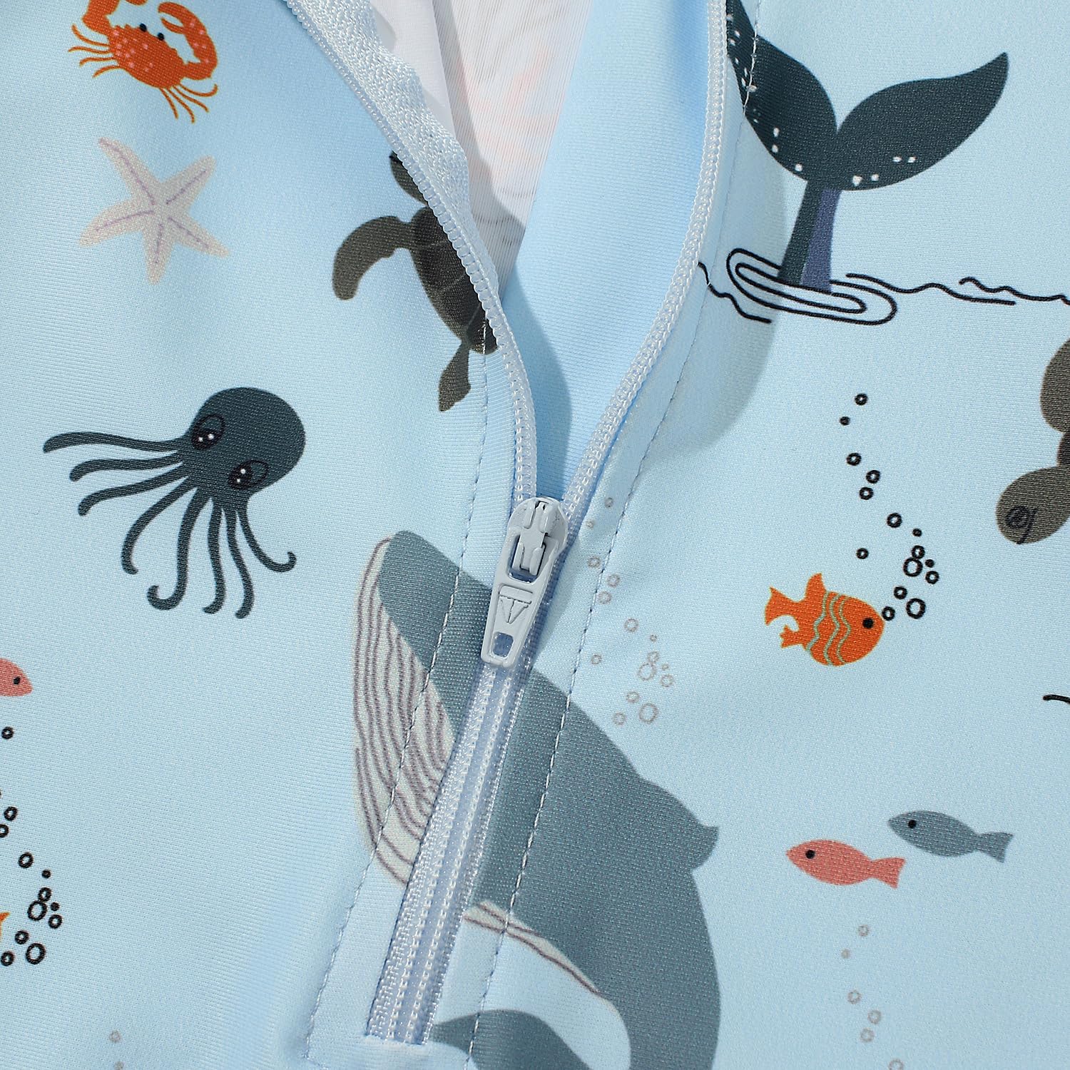 Bébé Garçon Maillot de Bain Une Pièce Imprimé à Manches Longues Protection Anti-UV Rashguard avec Fermeture Éclair et Chapeau d'Été 2 Pièces Ensemble