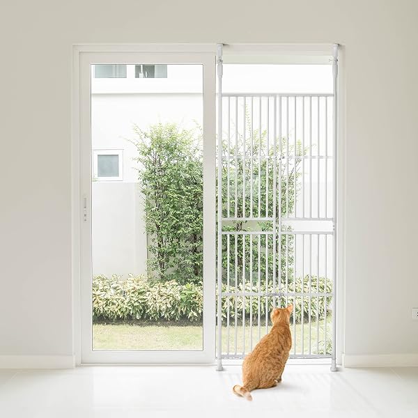 ペットゲート 猫 脱走防止 突っ張り ハイタイプ ペットフェンス ドア付き 幅75-81cm 高さ205-285cm 飛び出し防止 多頭飼い 玄関 廊下 階段 キッチン (ホワイト) - 1