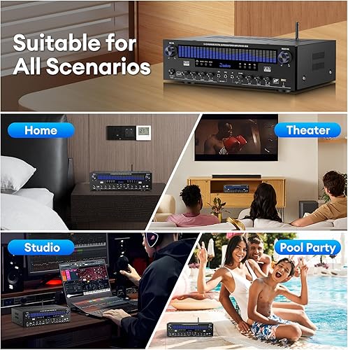 Miniatura 8 de Receptores estéreo amplificador de audio para el hogar con pantalla DSP, 300 W de potencia nominal 5.1 canales receptor Bluetooth, amplificador