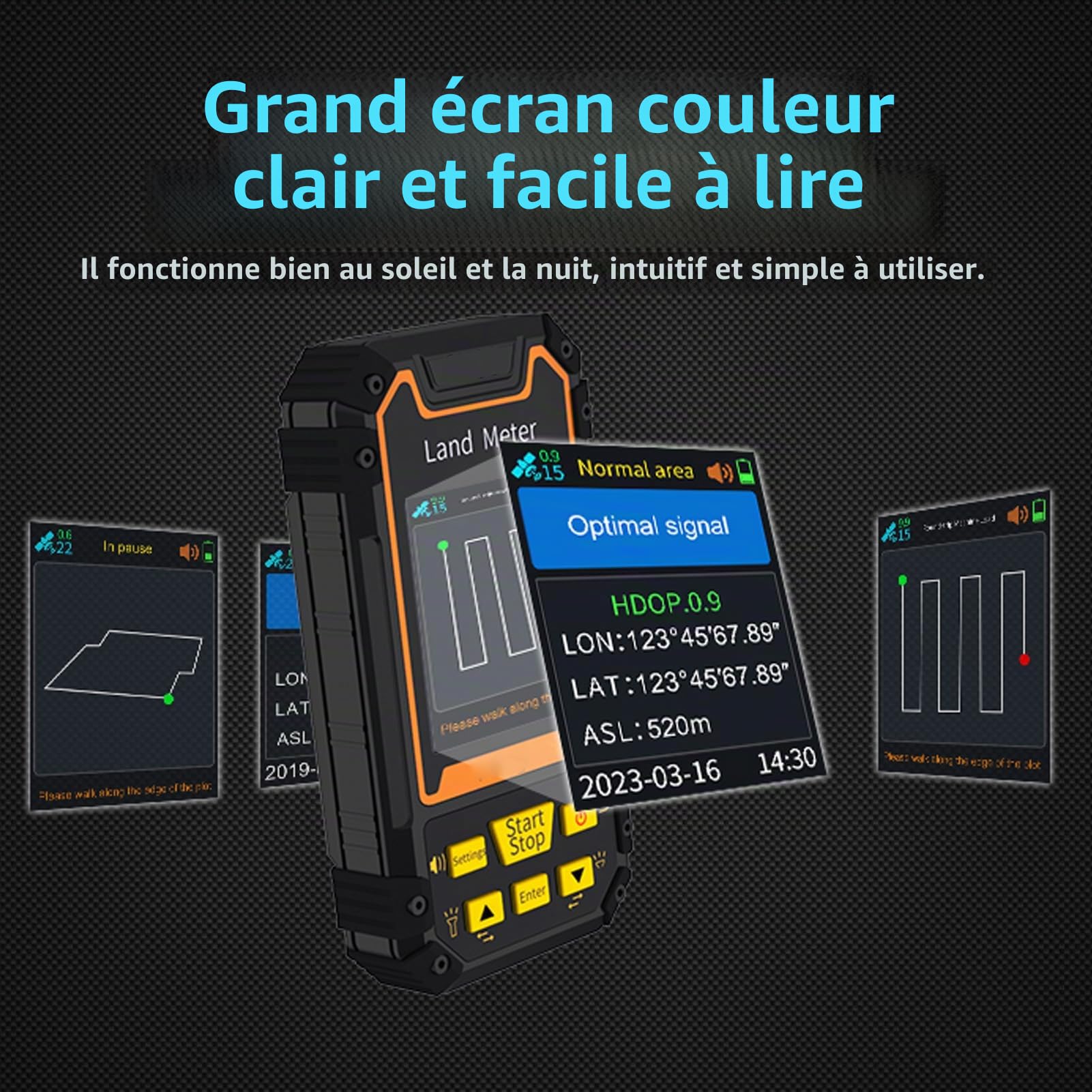 Mémètre de Terrain, écran de Couleur 2,4 Pouces GNSS Mandheld Mandheld Manding, Mini Outil de Mesure de la Zone GPS de L'arpenteur GPS Portable, la Pente, la Mesure à Distance