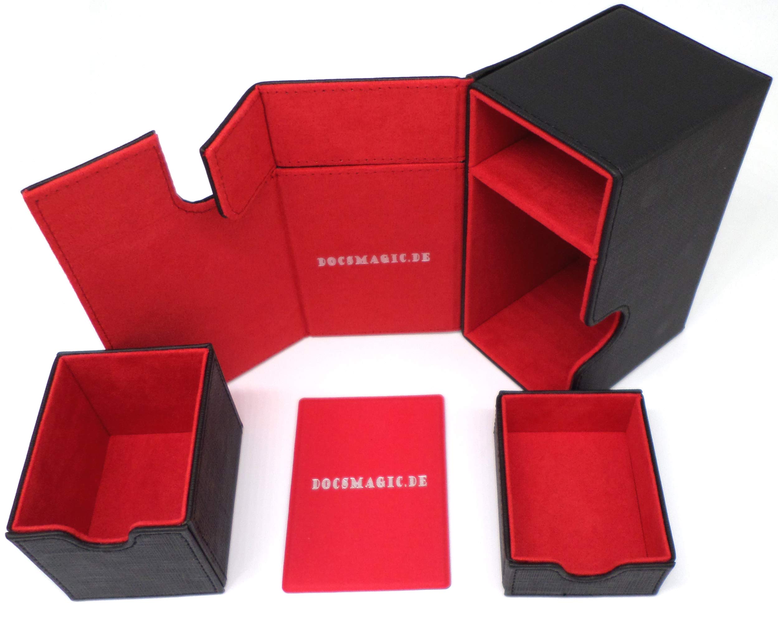 docsmagic.de Premium Magnetic Tray Box (80) Black/Red + Deck Divider - MTG PKM YGO - Caja Negra/Roja — view 4