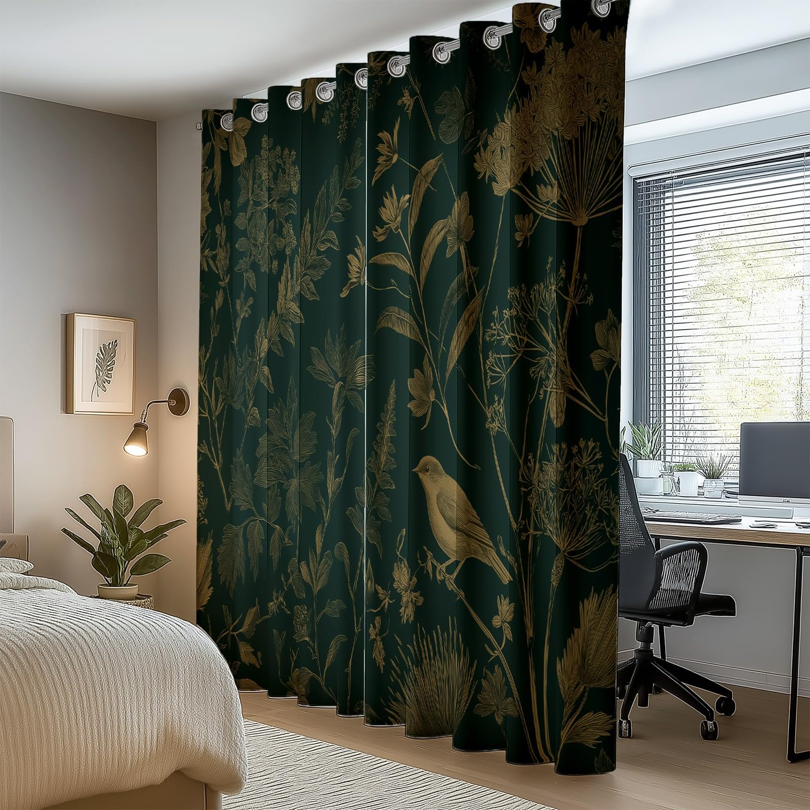 Grün Verdunkelungsvorhänge H243 x B53 cm 2 Paneele, Natur Vintage Blumen Blätter Bedruckte Vorhänge - Dreilagige Mikrofaser-Beschattung und Wärmeisolierung Geeignet für Schlafzimmer und Wohnzimmer