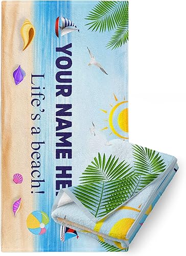 Toalla de playa de microfibra personalizada para niños o adultos con tema de verano de matrícula estatal y nombre personalizado para niños o niñas,