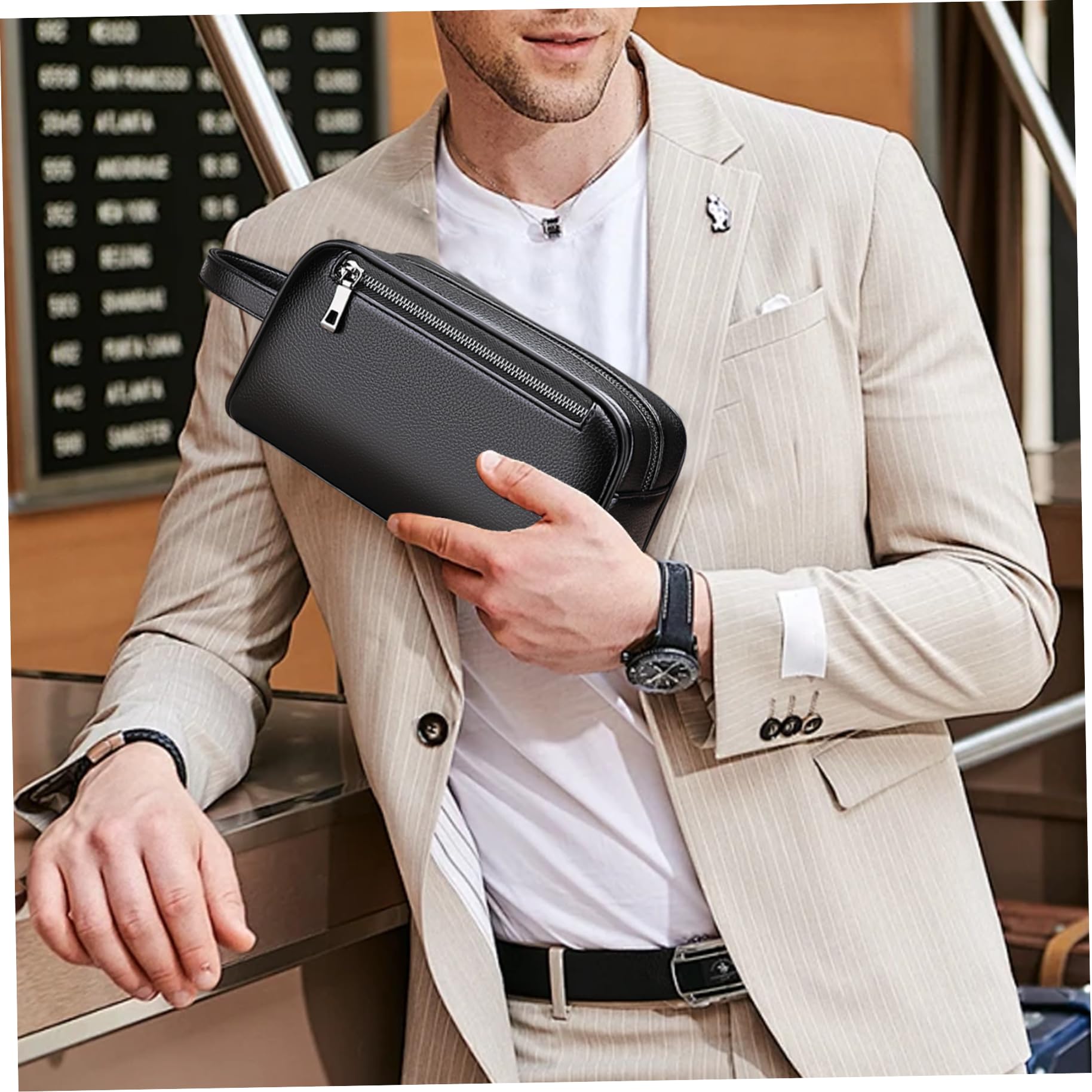 Bolso de Mano para Hombre de Piel sintética, Bolso de Mano con asa y Cerradura codificada, de Hombre Suave y Elegante para Uso Diario, de Cuero para