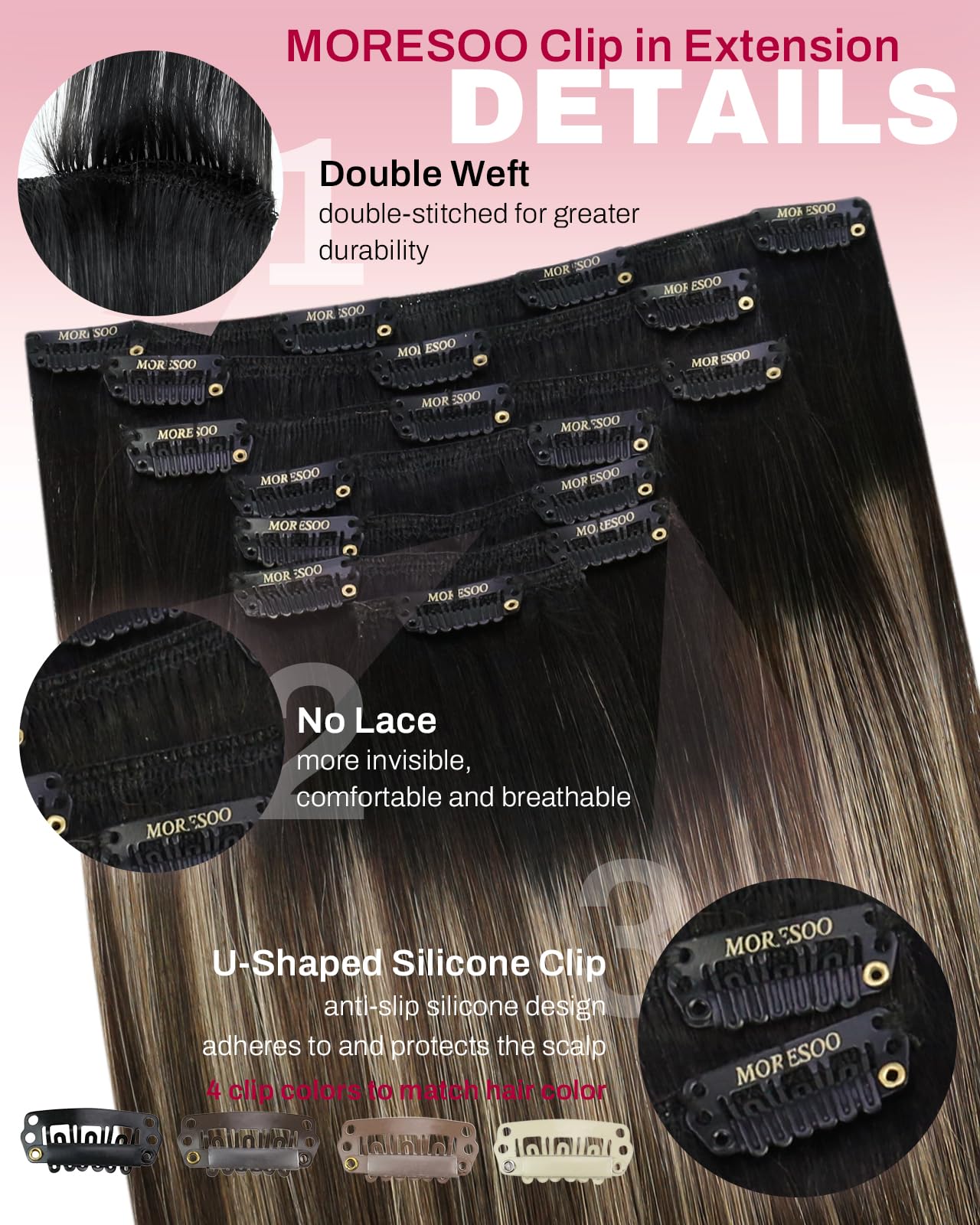 Moresoo Hair Extensions Clip in Real Hair Dark Brown Invisible Full Head Clip in Human Hair Extensions Brunette Shoulder-length Short Remy Hair 12 Inch 5 Pieces/80g #2 — view 46