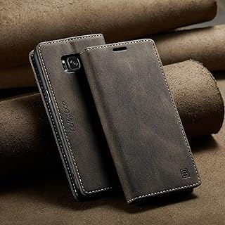 Capa carteira de telefone flip capa carteira para Samsung Galaxy S8, couro de vaca real retrô carteira flip magnética fina capa de telefone | suporte de cartão, anti-queda, proteção total (cor: café)