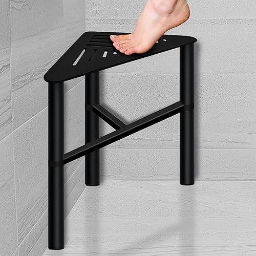 GIRISHIP Taburete de ducha de metal, banco de ducha de esquina impermeable, reposapiés de ducha de baño para afeitarse piernas, bancos de ducha para