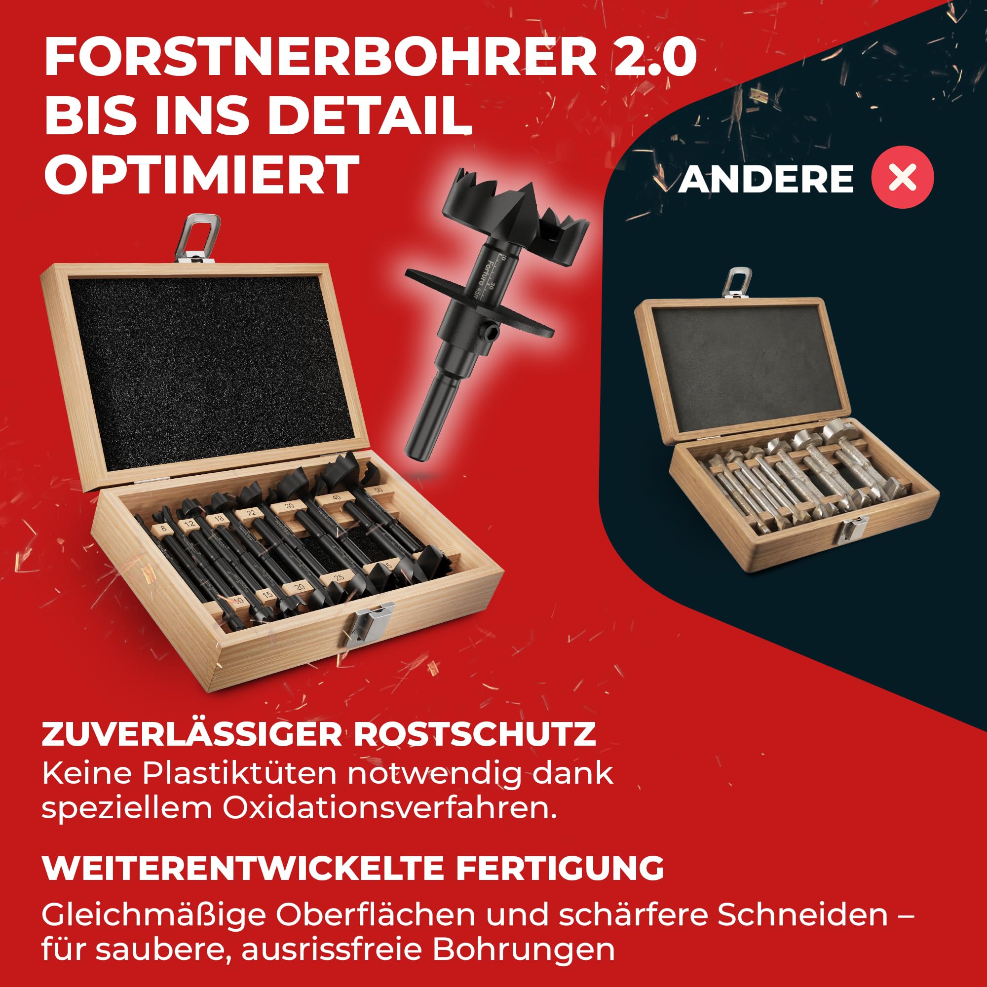 Fortura® Forstnerbohrer set Ø8-50mm + Tiefenstopp/Holzbohrer/Forstnerbohrer/Holzbohrer set/Lochbohrer/Bohrer Holz/Fräsbohrer Holz/Forsterbohrerset/Topfbohrer