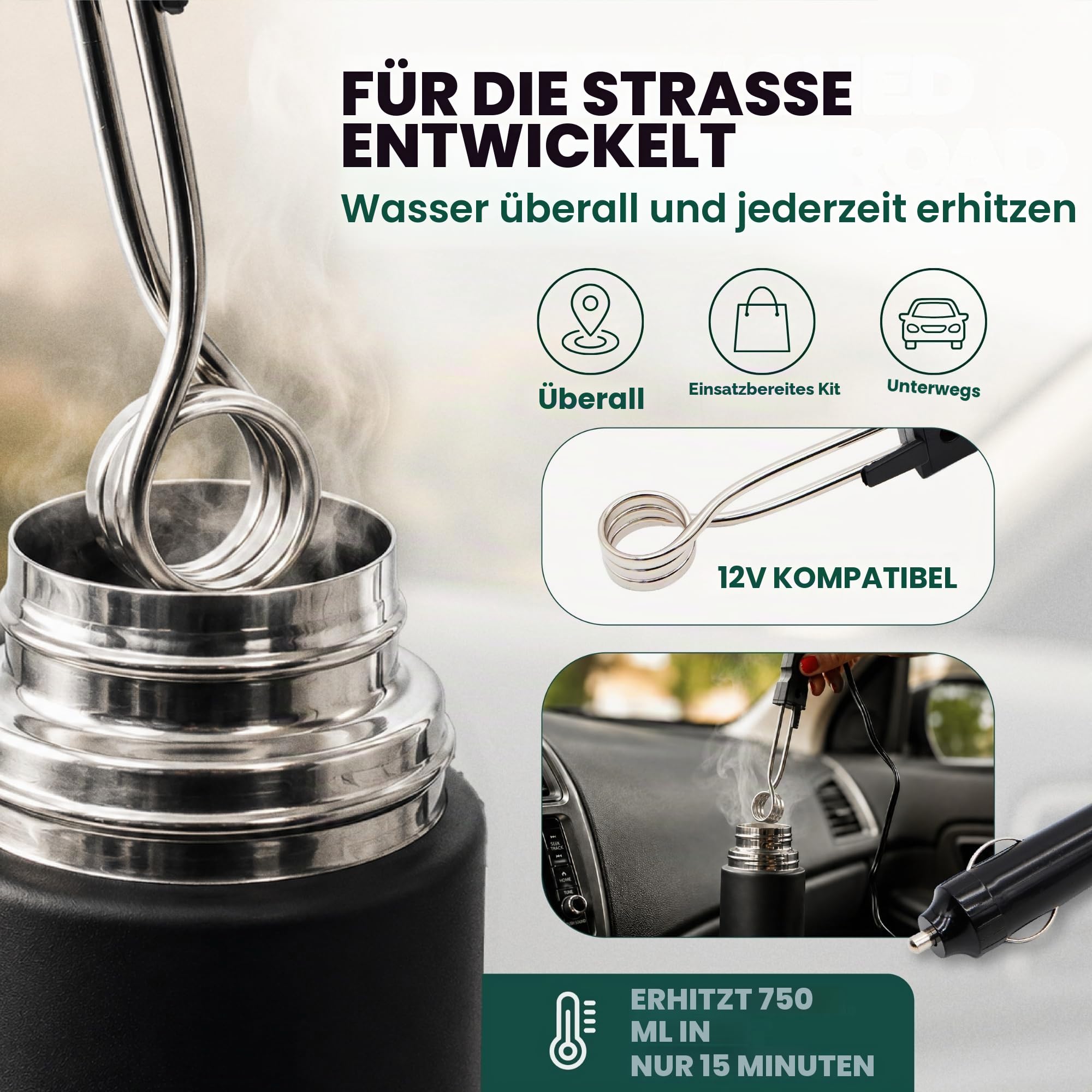 Komplettes Yerba Mate Kit – inklusive Mate-Becher, Strohhalm (Bombilla), 750 ml Thermoskanne, Beutel und zwei Geschenken (Behälter Yerbero und Auto-Tauchheizung) – Yerba Mate Set aus Edelstahl
