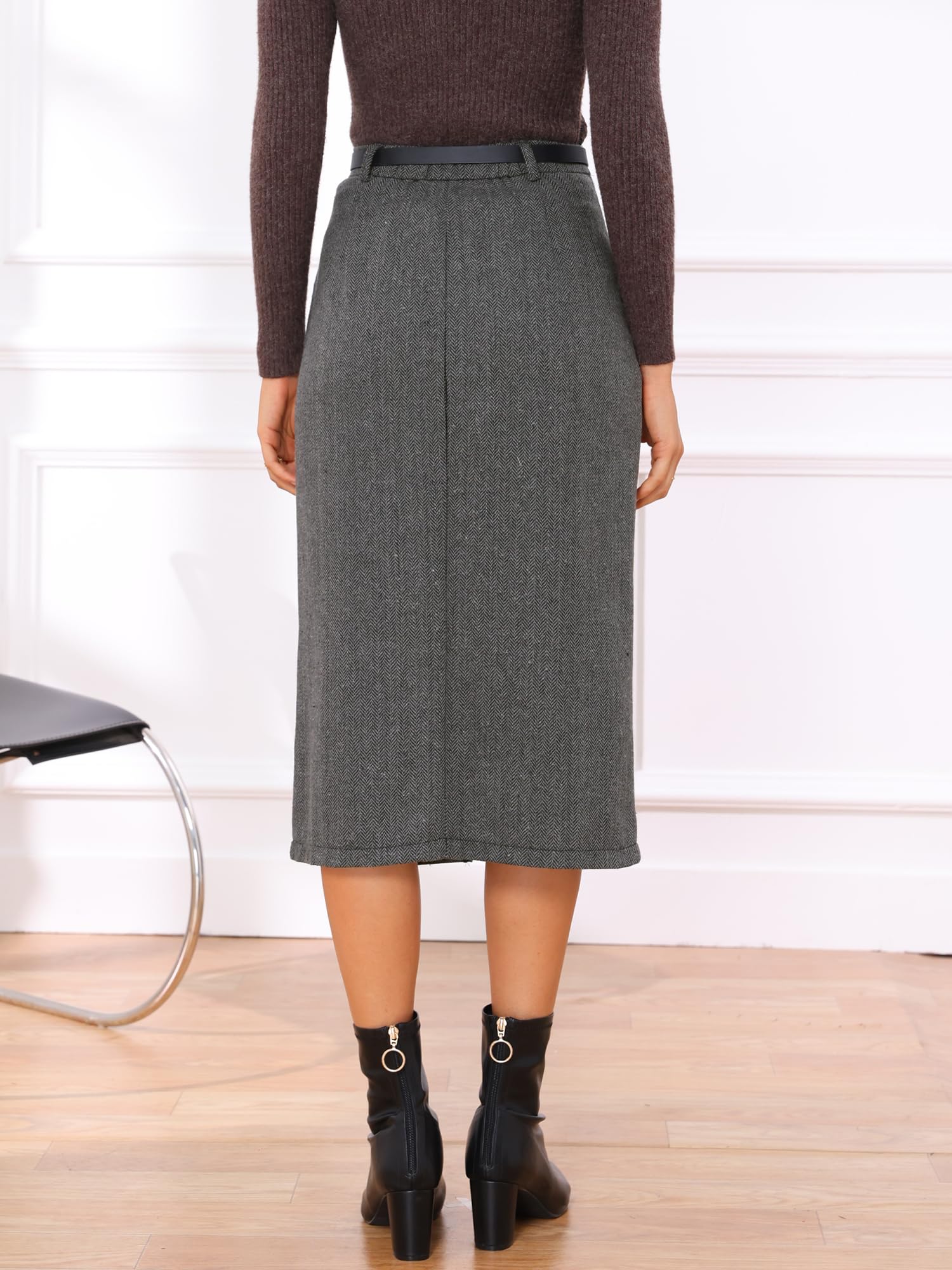 Allegra K Midi-Bleistiftrock für Damen, Herbst, Winter, hohe Taille, Arbeit, Büro, Röcke mit Gürtel