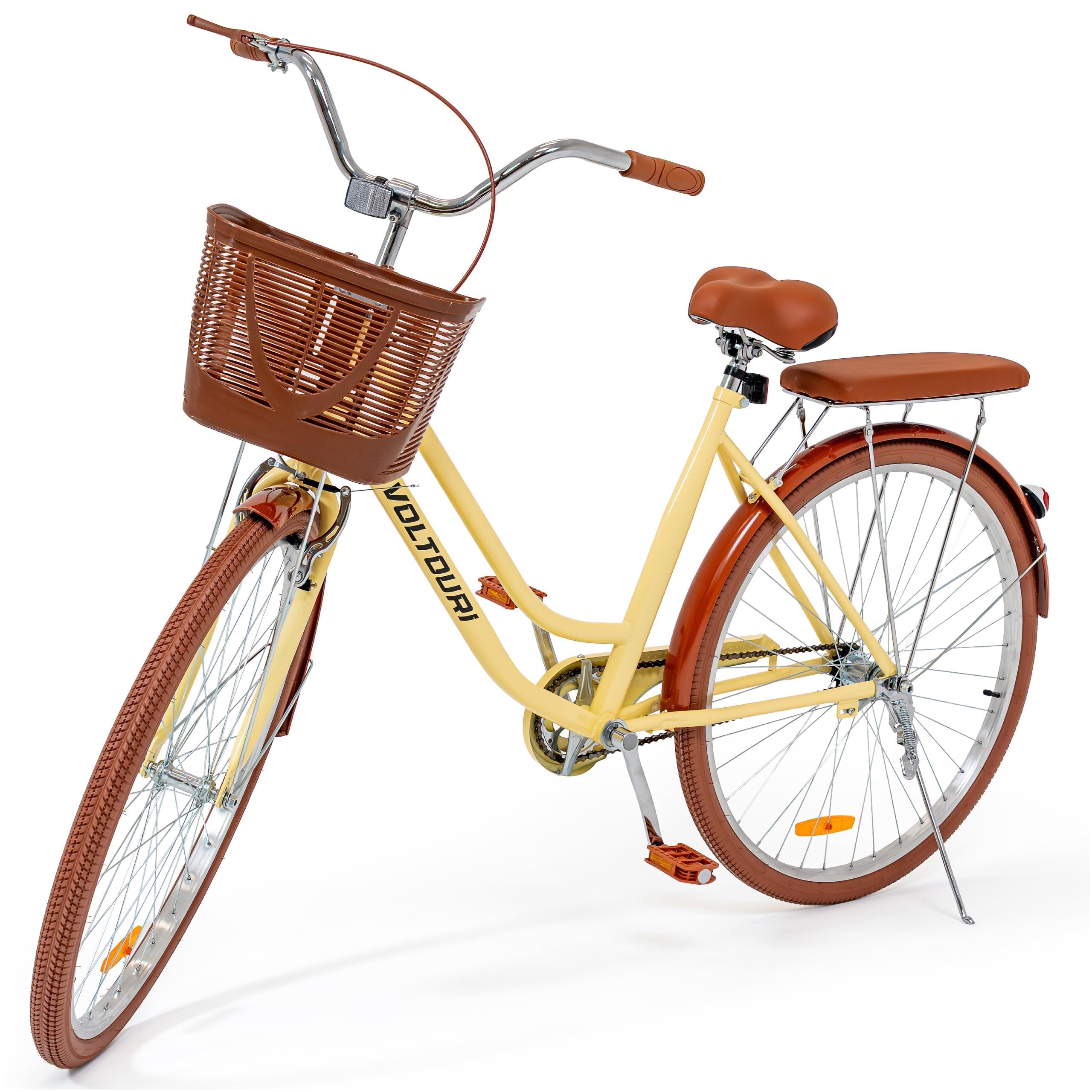 THUNDER Citybike 28 Zoll Damenfahrrad – Retro Fahrrad mit Korb & Gepäckträger, Stahlrahmen 17”, 1 Gang, V-Brake & Rücktrittbremse, Schutzbleche, Ständer,